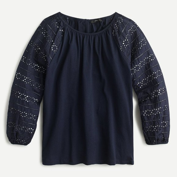 J. Crew long sleeve eyelet top - Picture 1 of 4